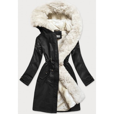 Dámska bavlnená zimná bunda parka čierna-ecru  (FM2103-B11)