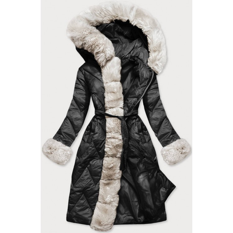 Dlhá dámska zimná bunda čierna-ecru  (772)