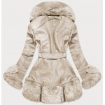 Elegantná koženková zimná bunda béžová (FL202018)