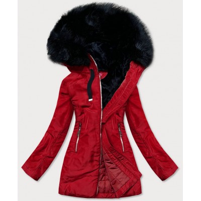 Dámska zimná bunda s kapucňou bordová (8951-C)