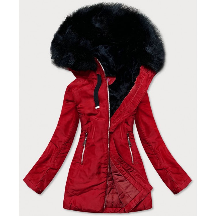 Dámska zimná bunda s kapucňou bordová (8951-C)