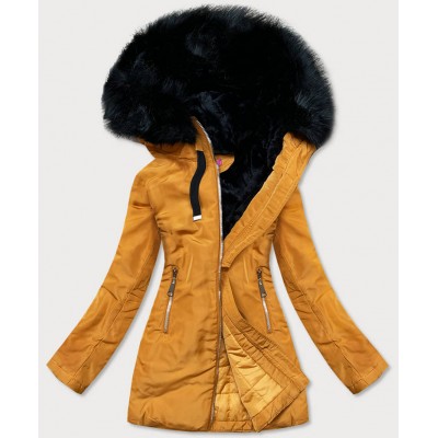 Dámska zimná bunda s kapucňou žltá  (8951-C)