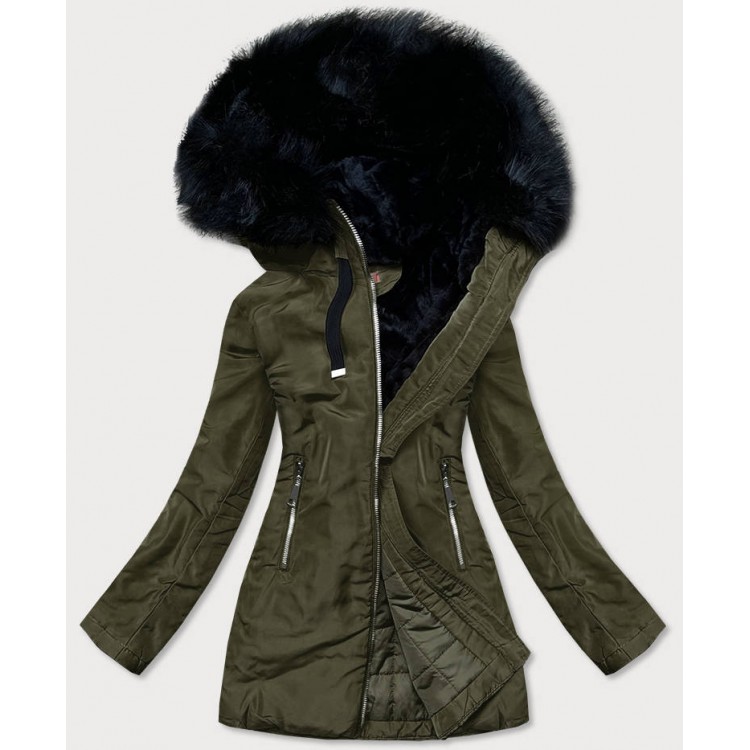 Dámska zimná bunda s kapucňou khaki  (8951-G)