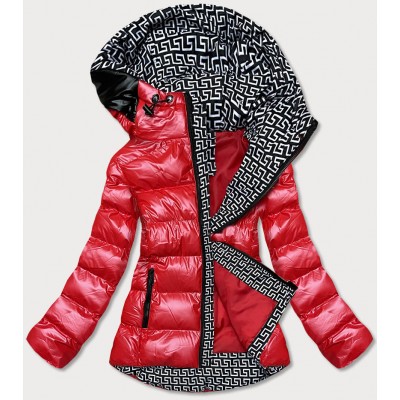Dámska metalická zimná bunda s kapucňou červená (XW808X)