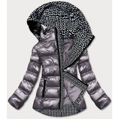 Dámska metalická zimná bunda s kapucňou šedá (XW808X)