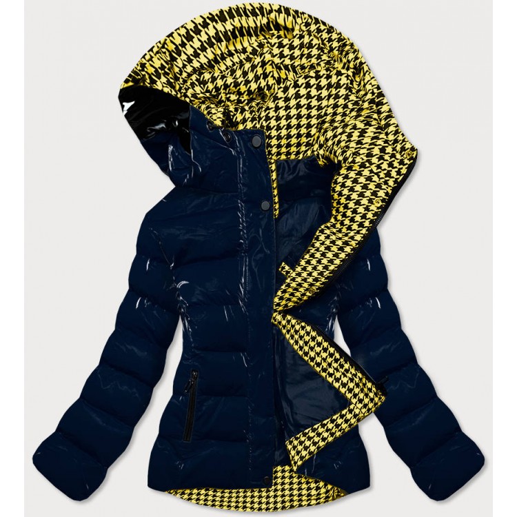 Dámska prešívaná zimná bunda tmavomodro-žltá (W807#)