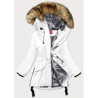 Vodeodolná dámska zimná bunda s vysokým golierom biela (M-953)