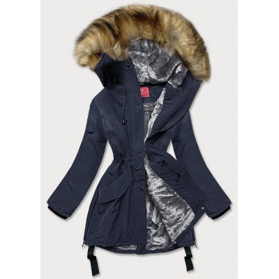 Vodeodolná dámska zimná bunda s vysokým golierom tmavomodrá (M-953)