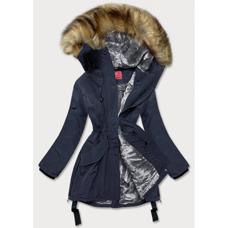 Vodeodolná dámska zimná bunda s vysokým golierom tmavomodrá (M-953)