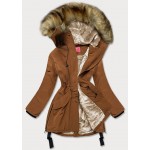 Vodeodolná dámska zimná bunda s vysokým golierom karamelová (M-953)