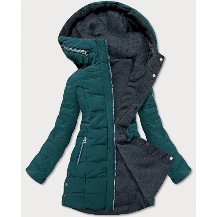 Teplá obojstranná zimná bunda zeleno-tmavošedá  (M-21315)