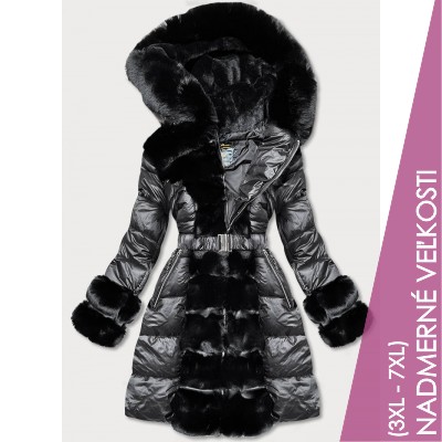 Dámska zimná bunda s kožúškom čierna  (7729BIG)