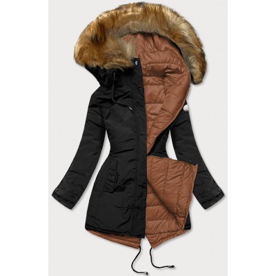 Dámska obojstranná zimná bunda čierno--karamelová  (M-21508)
