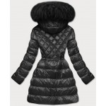 Prešívaná dámska zimná bunda s kapucňou čierna  (8957-A)