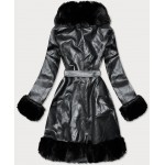 Dámsky koženkový kabát čierny  (B9738)