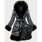 Dámsky koženkový kabát čierny  (B9738)