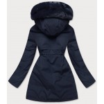 Dámska zimná bunda s ozdobnou podšívkou tmavomodrá (R9577)