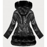 Dámska koženková zimná bunda čierna  (B9736)