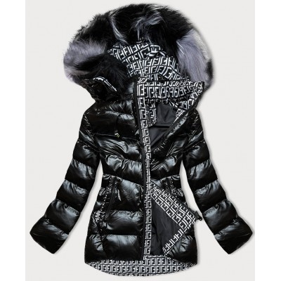 Lesklá dámska zimná bunda čierna (XW809X)