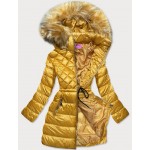 Prešívaná dámska zimná bunda s kapucňou žltá (8957-C)