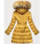 Prešívaná dámska zimná bunda s kapucňou žltá (8957-C)