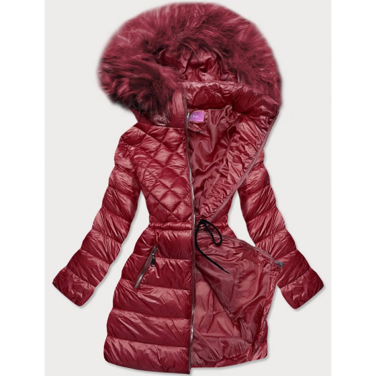 Prešívaná dámska zimná bunda s kapucňou bordová (8957-B)