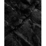 Dlhá dámska kožušinová vesta s kapucňou čierna (BR9745-1)