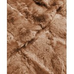 Dlhá dámska kožušinová vesta s kapucňou svetlohnedá  (BR9745-12)