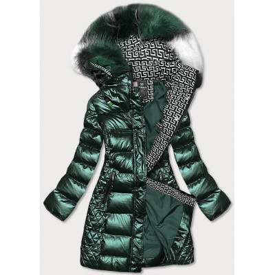 Lesklá dámska zimná bunda zelená  (W823)