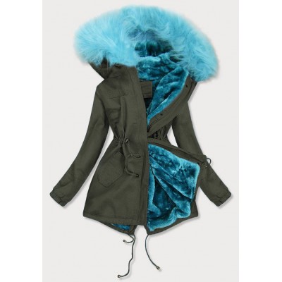 Dámska zimná bunda parka khaki-modrá (D-213-3#)