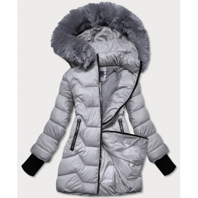 Prešívaná dámska zimná bunda s kapucňou šedá  (B2719-9)