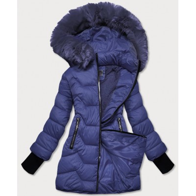 Prešívaná dámska zimná bunda s kapucňou modrá (B2719-72)