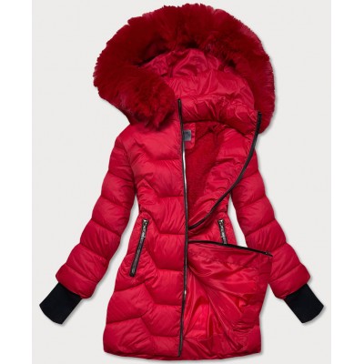 Prešívaná dámska zimná bunda s kapucňou červená (B2719-4)