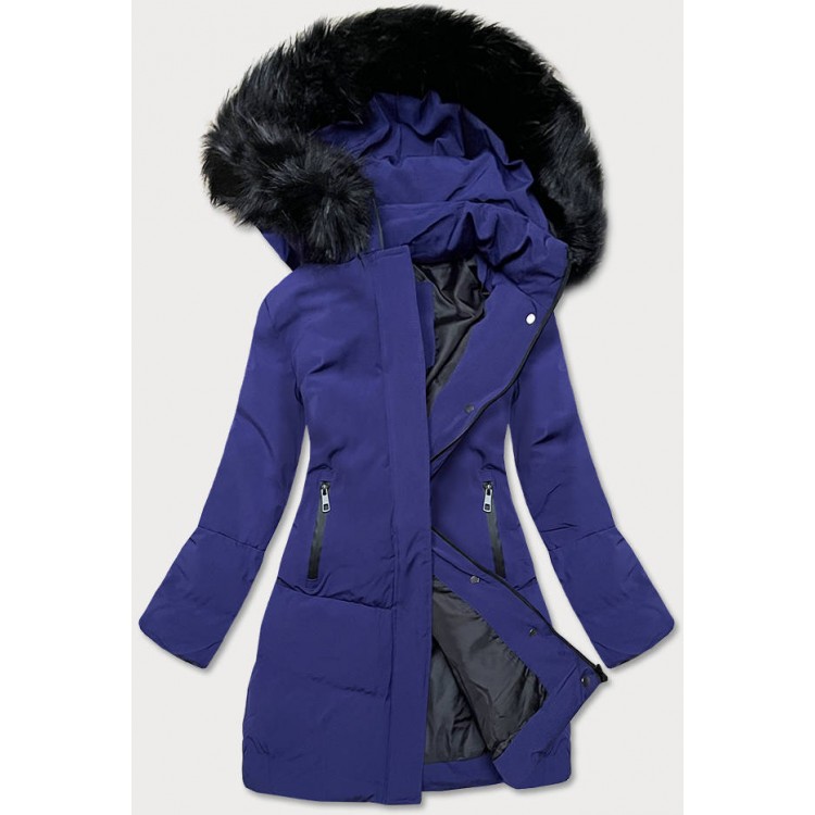 Dámska zimná bunda s kapucňou tmavomodrá (23071-3)