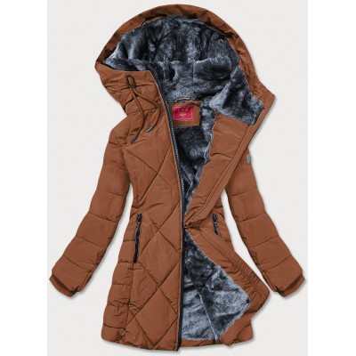 Dámska zimná bunda s kapucňou karamelová  (M-21003)