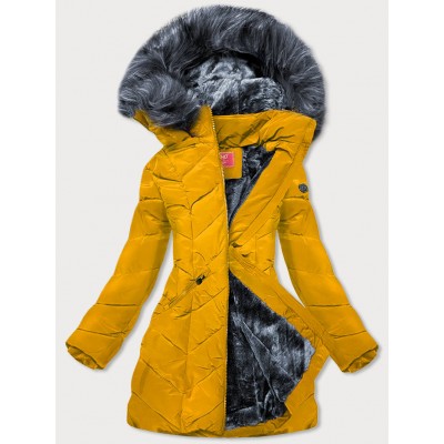 Dámska zimná bunda s kapucňou žltá (M-21308)