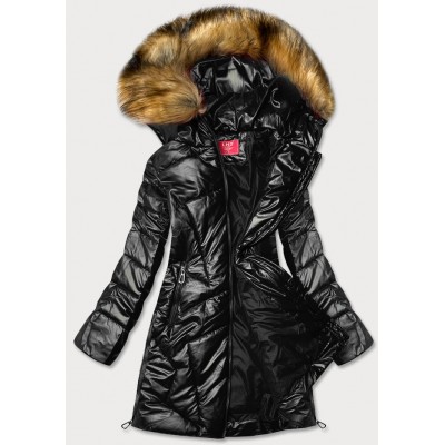 Lesklá dámska zimná bunda čierna (M-21008)