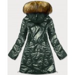 Lesklá dámska zimná bunda tmavozelená (M-21008)