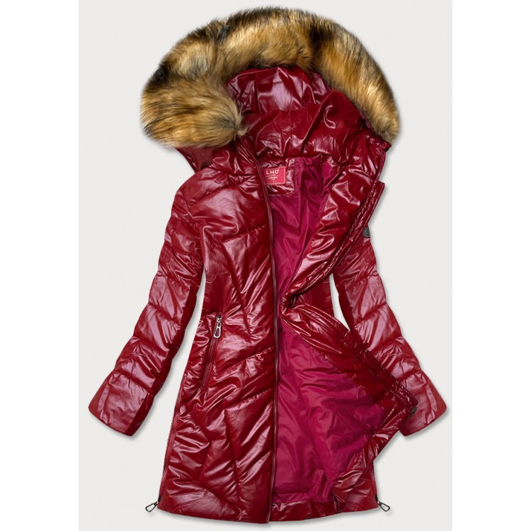 Lesklá dámska zimná bunda červená  (M-21008)