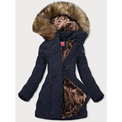 Dámska zimná bunda s kapucňou tmavomodrá (M-21308)