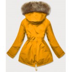 Dámska zimná bunda s kožušinovou podšívkou žltá (W558)