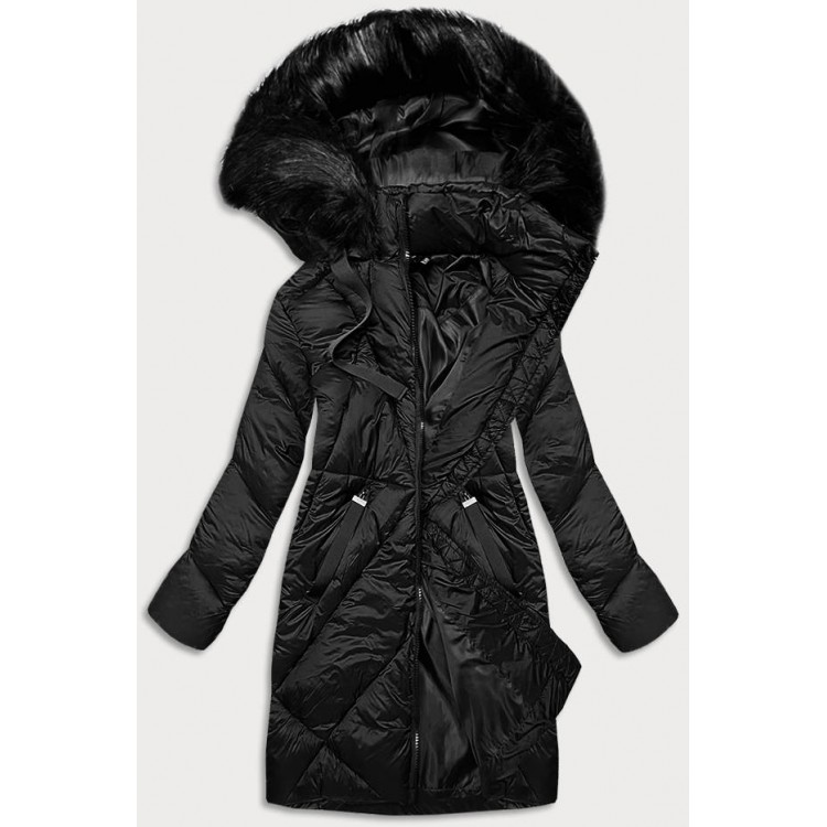 Dlhá dámska zimná bunda čierna  (23070-1)