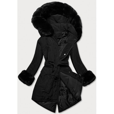 Dámska zimná bunda s opaskom čierna  (F7039-1)