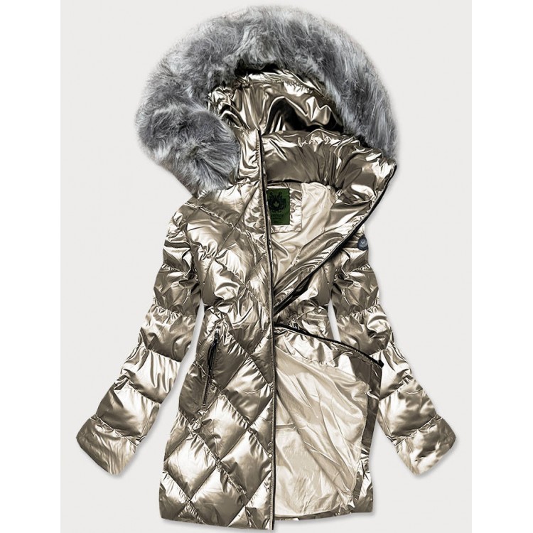 Dámska zimná metalická bunda svetlozlatá  (CAN-585BIG)