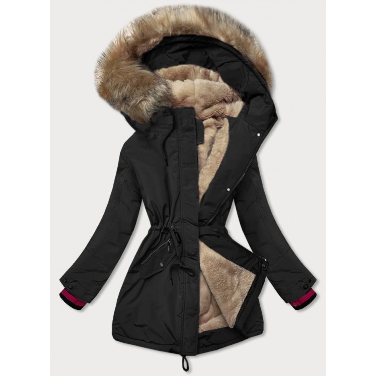 Dámska zimná bunda s kapucňou čierna  (CAN-579)