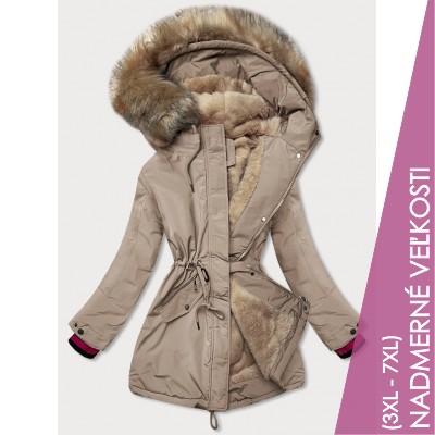 Dámska zimná bunda s kapucňou béžová (CAN-579BIG)