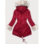 Dámska zimná bunda s kožušinou červená  (WM888)