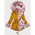 Dámska zimná bunda s kožušinou horčicová  (WM888)