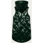Dámska lesklá vesta s kapucňou tmavozelená (7005BIG)
