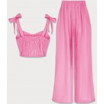 Elegantný dámsky komplet top + nohavice ružový (22483)